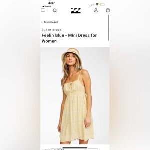 Billabong “Feeling Blue” Mini Yellow Dress - Size Medium